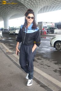actress Saiyami Kher in track suit at airport