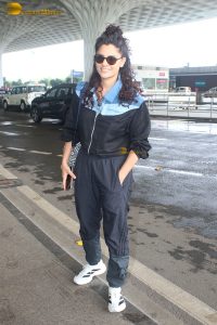 actress Saiyami Kher in track suit at airport