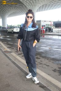 actress Saiyami Kher in track suit at airport