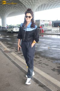 actress Saiyami Kher in track suit at airport