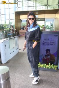 actress Saiyami Kher in track suit at airport