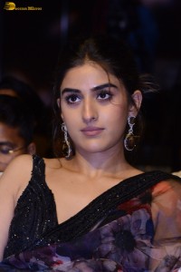 actress sakshi vaidya cute looks in a black saree at a movie event