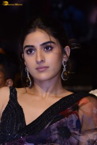 actress sakshi vaidya cute looks in a black saree at a movie event