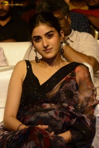 actress sakshi vaidya cute looks in a black saree at a movie event