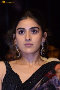 actress sakshi vaidya cute looks in a black saree at a movie event