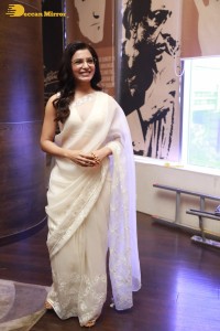 Samantha Ruth Prabhu in a white saree promoting her film