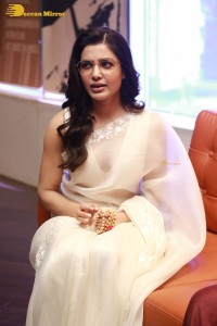Samantha Ruth Prabhu in a white saree promoting her film