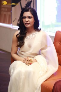 Samantha Ruth Prabhu in a white saree promoting her film