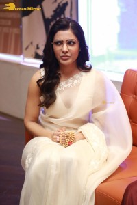Samantha Ruth Prabhu in a white saree promoting her film