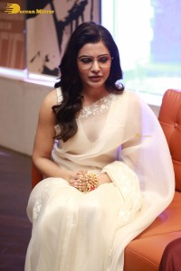 Samantha Ruth Prabhu in a white saree promoting her film