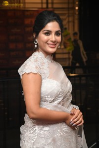 actress Samyuktha Menon ravishing looks in a silver color saree