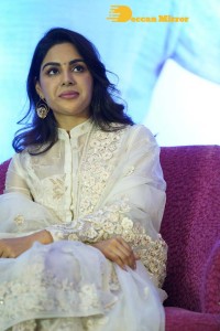 Actress Samyuktha Menon in a white salwar kameez