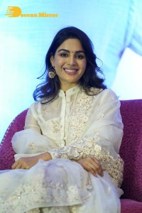 Actress Samyuktha Menon in a white salwar kameez