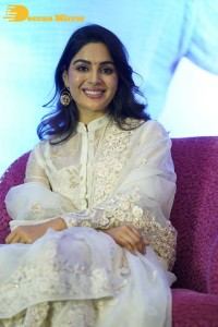 Actress Samyuktha Menon in a white salwar kameez