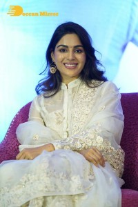 Actress Samyuktha Menon in a white salwar kameez