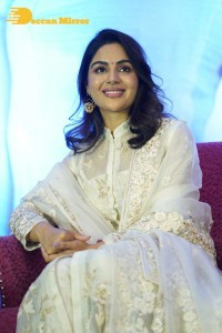 Actress Samyuktha Menon in a white salwar kameez