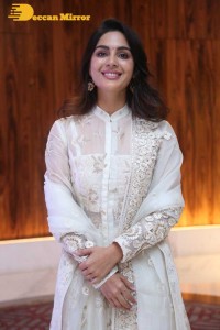 Actress Samyuktha Menon in a white salwar kameez