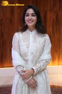 Actress Samyuktha Menon in a white salwar kameez