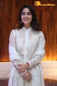 Actress Samyuktha Menon in a white salwar kameez