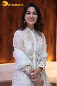 Actress Samyuktha Menon in a white salwar kameez