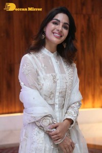 Actress Samyuktha Menon in a white salwar kameez