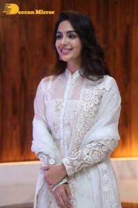 Actress Samyuktha Menon in a white salwar kameez