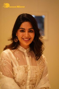 Actress Samyuktha Menon in a white salwar kameez