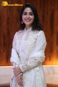 Actress Samyuktha Menon in a white salwar kameez