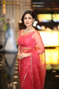 actress samyuktha menon in a red saree
