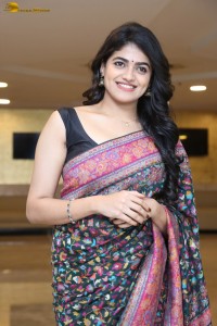 Indian actress Sangeerthana Vipin in a colorful black saree