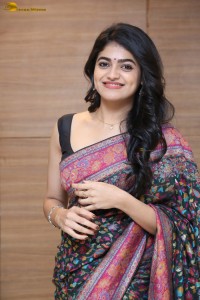Indian actress Sangeerthana Vipin in a colorful black saree