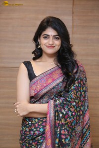Indian actress Sangeerthana Vipin in a colorful black saree