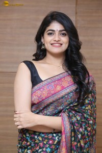 Indian actress Sangeerthana Vipin in a colorful black saree