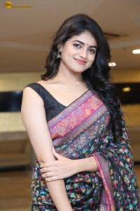 Indian actress Sangeerthana Vipin in a colorful black saree