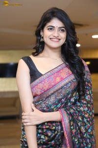 Indian actress Sangeerthana Vipin in a colorful black saree