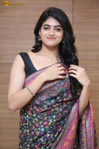 Indian actress Sangeerthana Vipin in a colorful black saree