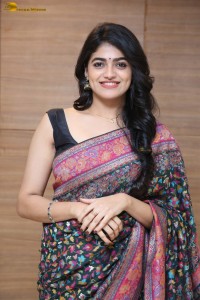 Indian actress Sangeerthana Vipin in a colorful black saree