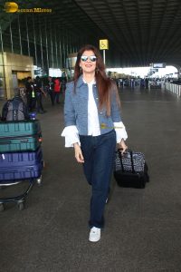 actress Sangeeta Bijlani beautiful in a denim jacket at airport