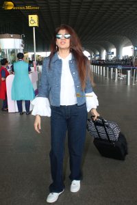 actress Sangeeta Bijlani beautiful in a denim jacket at airport