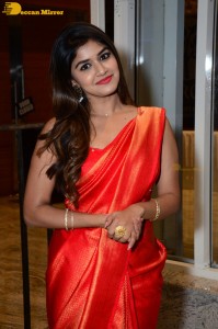 Telugu Actress Sanjana Anand in a red saree