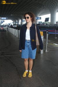 actress Sanya Malhotra cute in white top and denim shorts