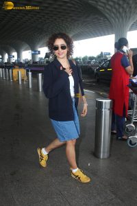 actress Sanya Malhotra cute in white top and denim shorts