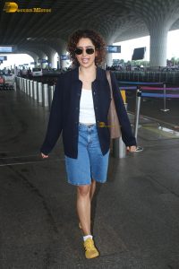 actress Sanya Malhotra cute in white top and denim shorts
