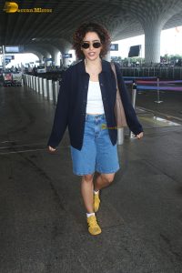 actress Sanya Malhotra cute in white top and denim shorts