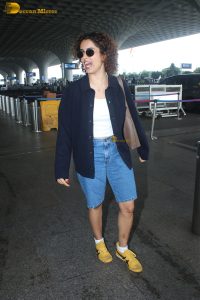 actress Sanya Malhotra cute in white top and denim shorts