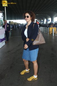 actress Sanya Malhotra cute in white top and denim shorts