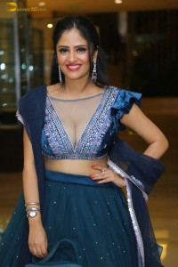 Indian actress sanya thakur sexy photoshoot in a cleavage revealing blue dress