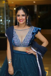 Indian actress sanya thakur sexy photoshoot in a cleavage revealing blue dress