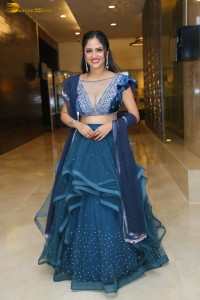 Indian actress sanya thakur sexy photoshoot in a cleavage revealing blue dress