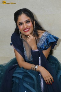 Indian actress sanya thakur sexy photoshoot in a cleavage revealing blue dress